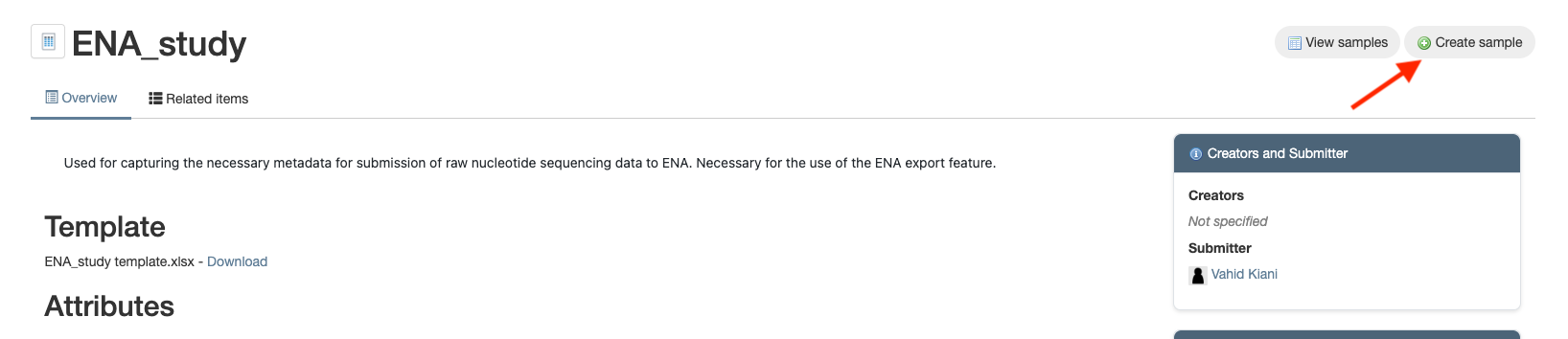 datahub Create ENA samples